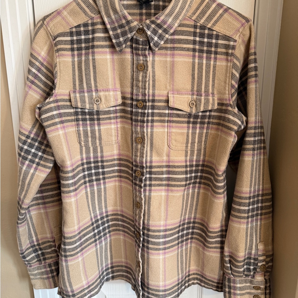 Patagonia Beige Plaid Button-Down Shirt Jacket